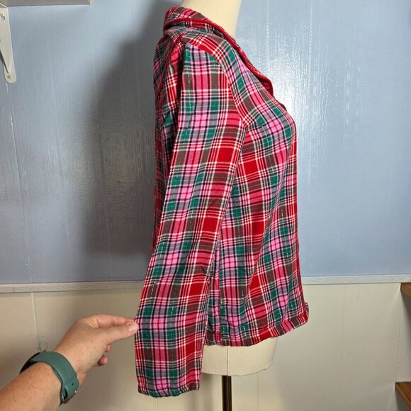 Jaclyn New York Pink Green Red Metallic Button Up Longsleeve Holiday Pajama Set - Picture 2 of 11